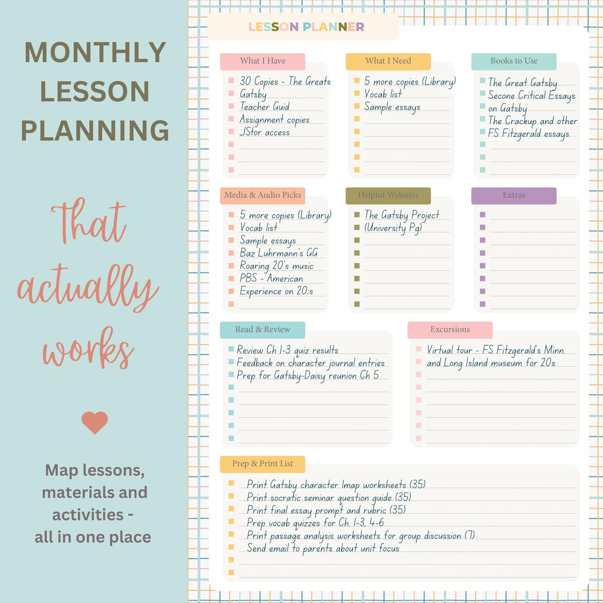 Undated Teacher Planner 8.5 x 11-12 Months & 52 Weeks | Colorful Bookstore Cover | Monthly & Weekly Lesson Plan Book with Stickers, Storage Pocket & Snap-In Bookmark | Classroom Organizer