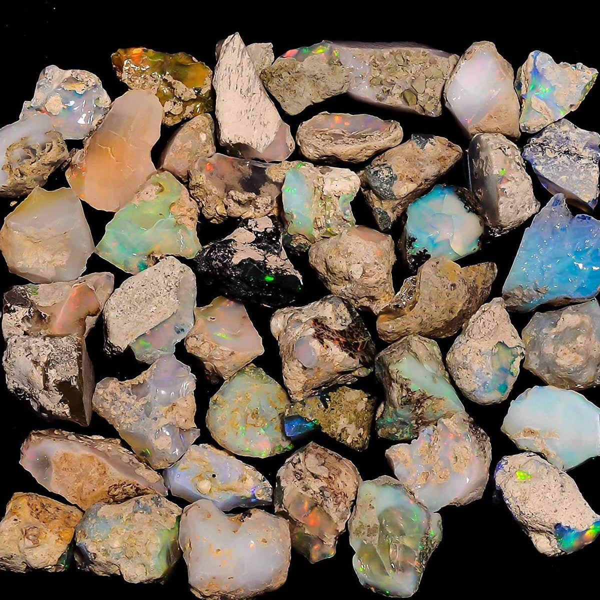 GEMKORA 30 cts, 5-6pcs, Ethiopian Raw Opal Gemstone Rough Crystals Natural Healing Rock Gift, Jewelry Making Supply, Art-Crafts-DIY Stone, A+ Grade [15-20 mm]