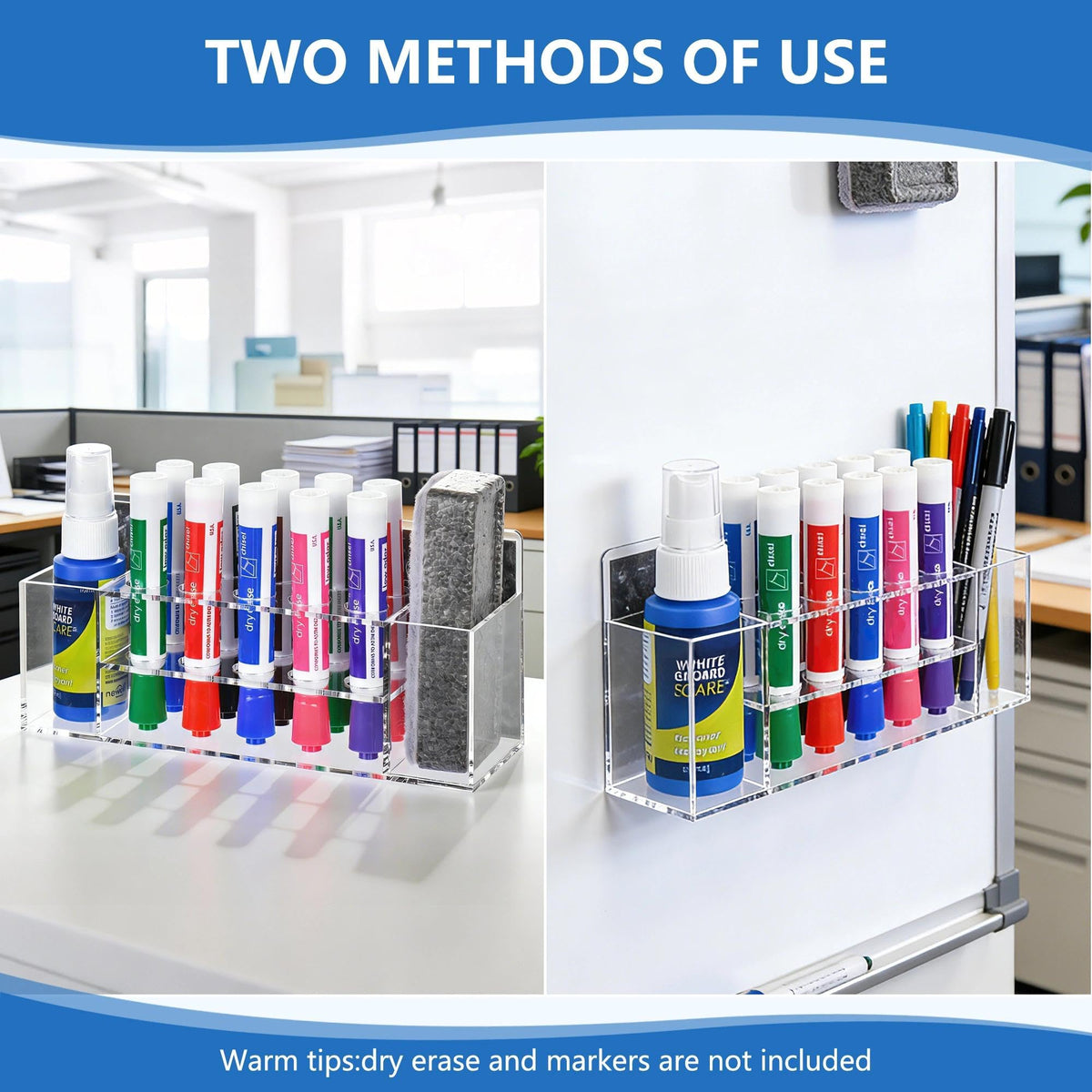 VieFantaisie Acrylic Magnetic Dry Erase Marker Holder, 10 Slots Clear Magnetic Marker Pen Holder, Magnet Storage for Whiteboard, Desk Locker Organizer Accessories, Office, Classroom, Home