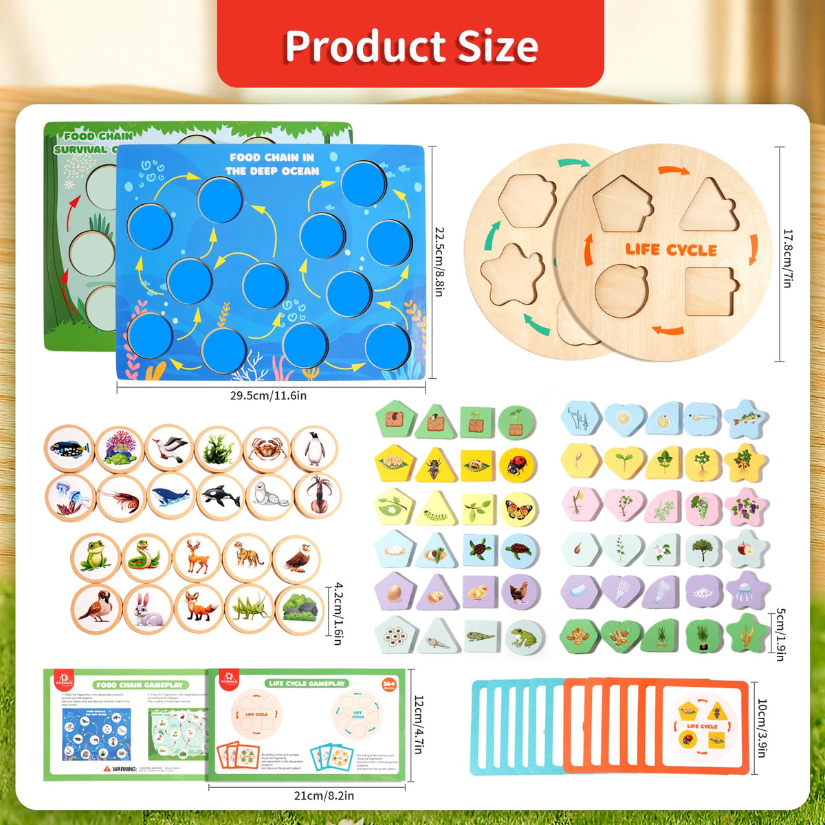 INIFEIDALA Montessori Wooden Preschool Learning Educational Toys Set for Toddlers 3-6,Life Cycle Puzzle, Shape Sorting Matching Game & Ecosystem Science Center – STEM Sensory Gifts for Boys & Girls