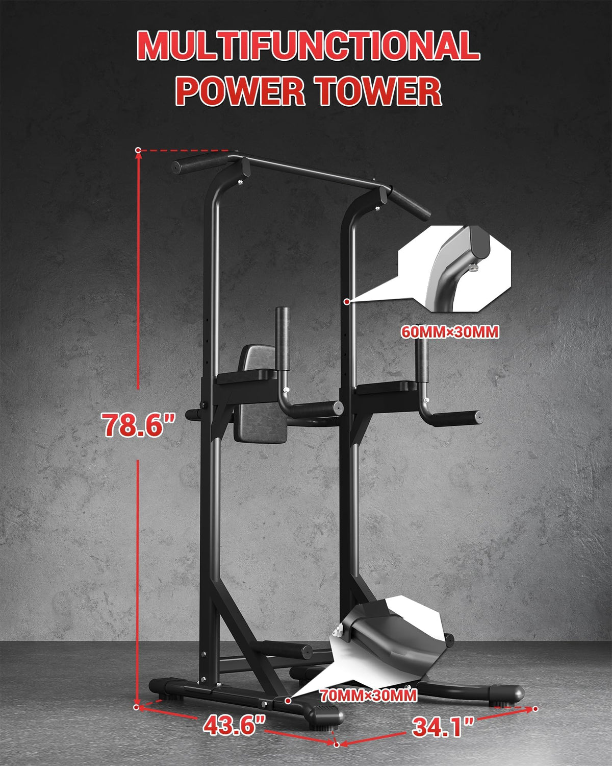 Multi-Function Power Tower 5-Level Adjustable Height Pull Up Bar Dip Station for Adult Home Gym, Heavy Duty Fitness Equipment for Pull-Ups, Chin-Ups, Knee & Leg Raises, Core Strength Training