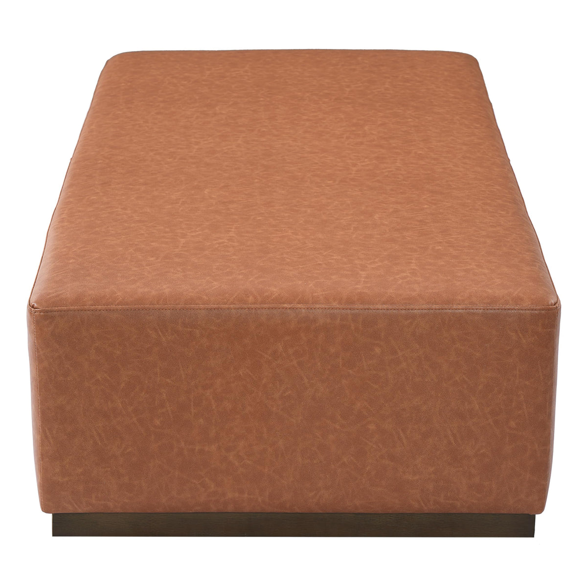 Christopher Knight Home Terra Faux Leather Upholstered Ottoman Bench, Wooden Sofa Foot Stools, PU Rectangular Pouf Coffee Table, Living Room Sofa Extra Seat, Tan Brown