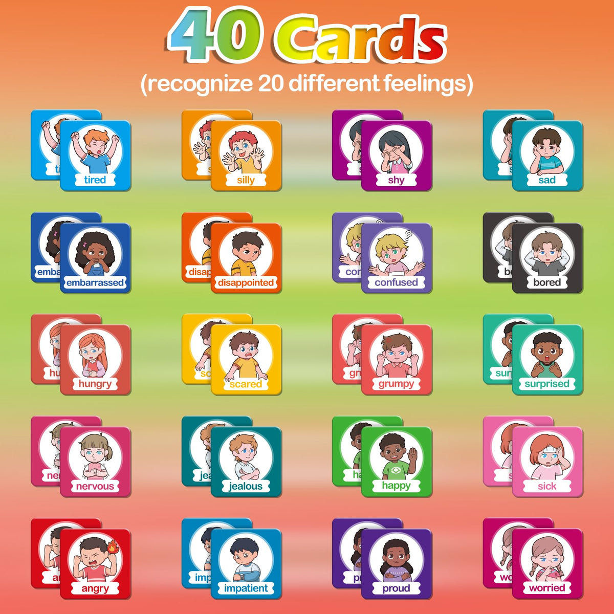 Aizweb Feelings Emotions Match Game,Memory Game,Social Emotional Learning Activities,Toddler Baby Flash Cards,Calm Down Corner Supplies,Educational Toys for Pre K Preschool Kindergarten Autism ADHD