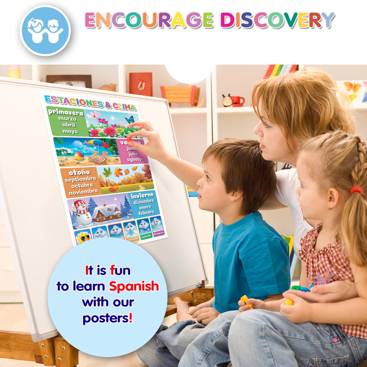 DeeDee's Workshop 16 Spanish Classroom Posters - Spanish Learning for Kids, Abecedario para Niños en Español, Days of the Week & Calendar