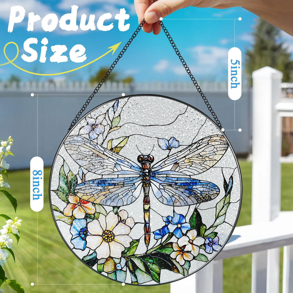 Stained Glass Window Hanging, 8 Inch Dragonfly Stained Glass Suncatcher, Sun Catchers Indoor Window, Dragonfly Decor, Mother's Day, Christmas, Birthday Gift, Gifts for Mom, Sisters, Bestie, and Woman