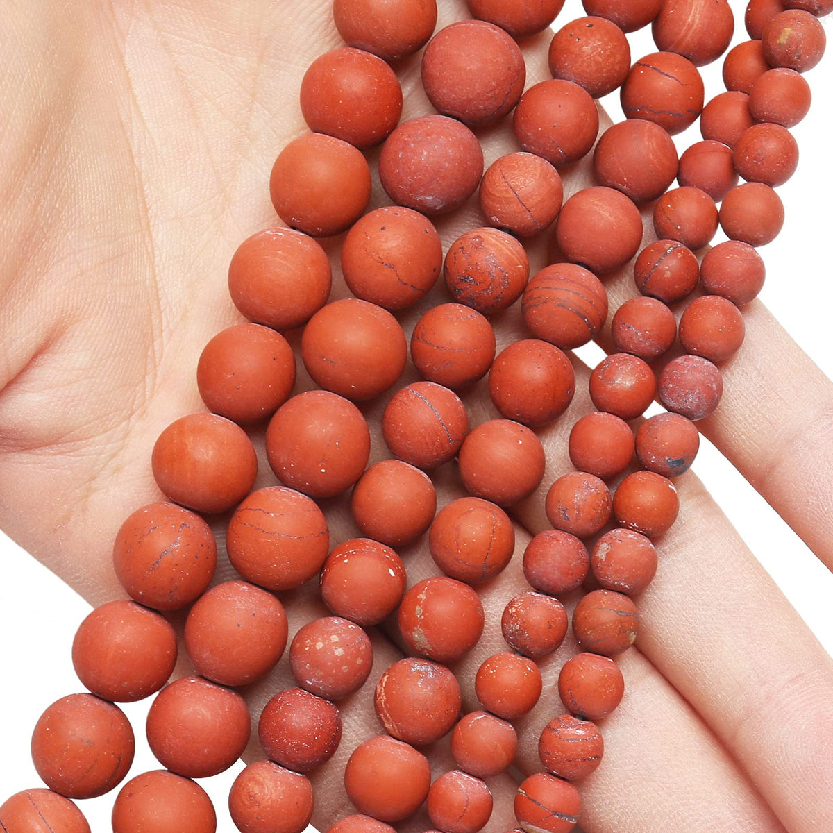 Natural Matte Red Jasper Beads, 8MM Round Frosted Unpolished Loose Gemstone Beads for Bracelet Necklace Jewelry Making, Energy Stone Healing Power with Stretch Beading Cord
