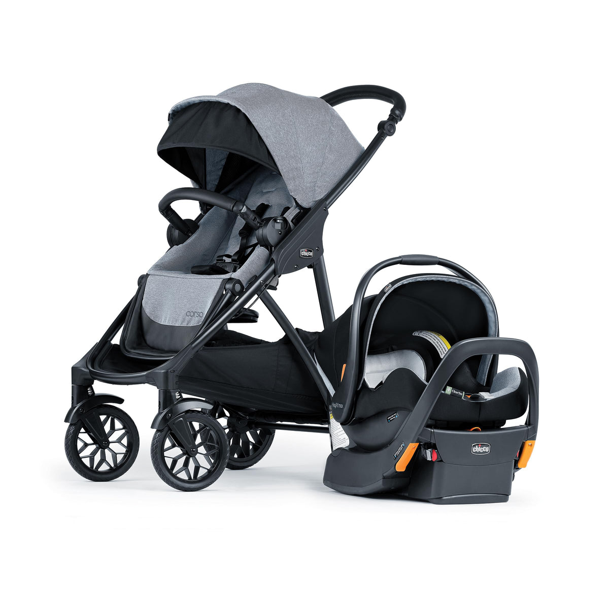 Chicco Corso LE ClearTex Modular Travel System, Corso LE Modular Stroller with KeyFit Max ClearTex Infant Car Seat and Base, Canyon/Grey