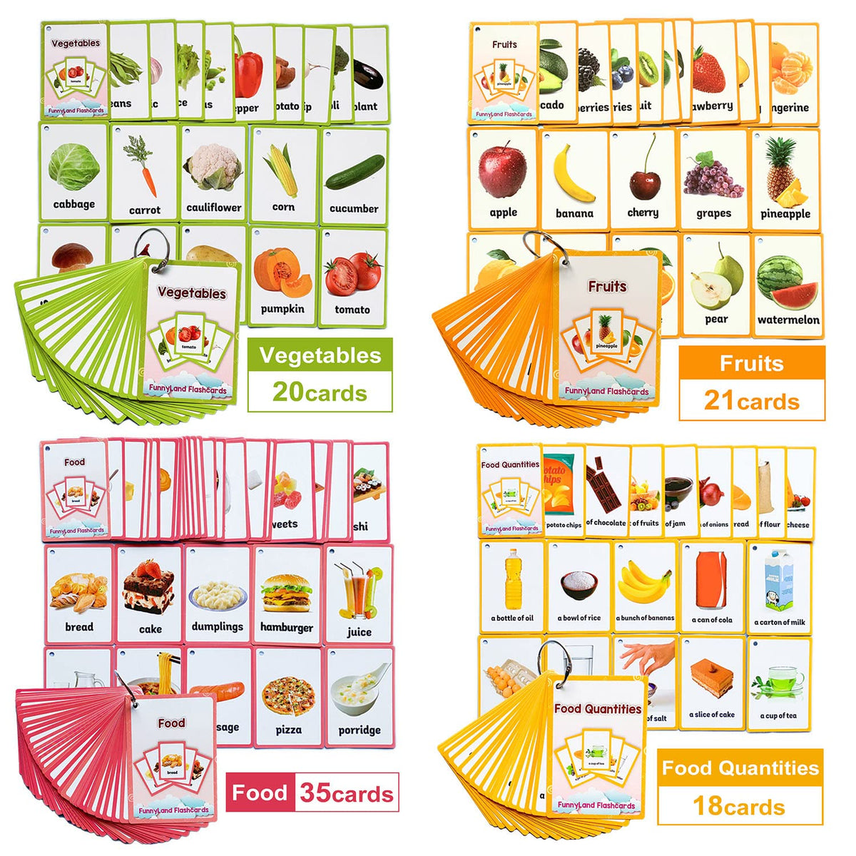 Fruits/Vegetable/Foods/Food Quantities Flash Cards English Flash Cards Pocket Card Learning Toys for Children Pre-Kindergarten Kids Education Aids
