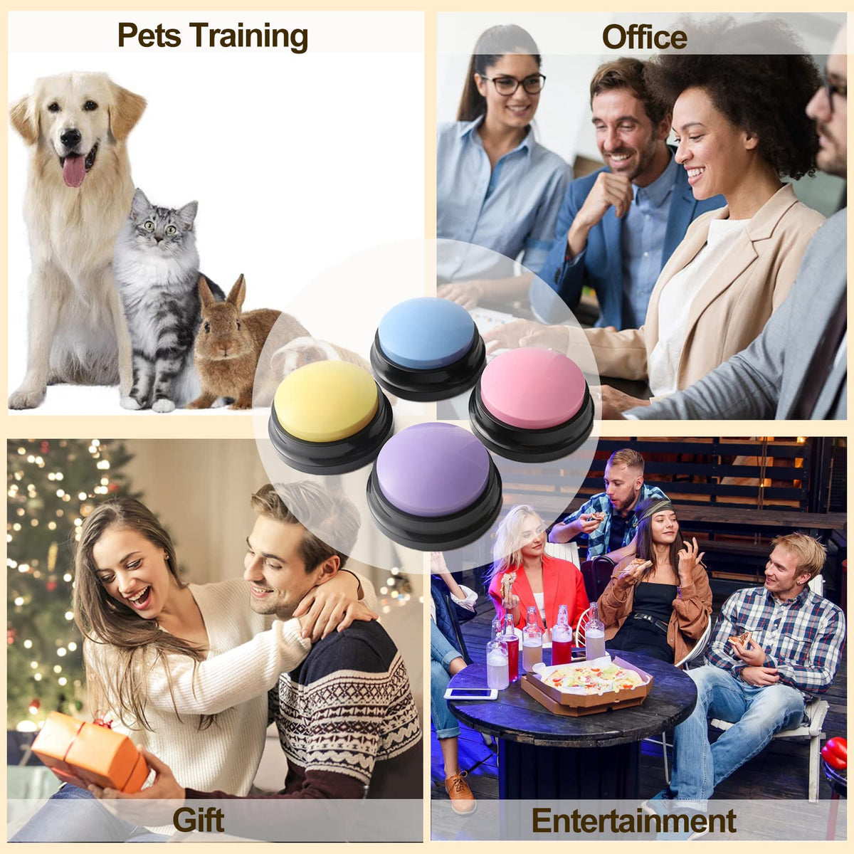 Voice Recording Button, Dog Buttons for Communication Pet Training Buzzer, 30 Second Record & Playback, Funny Gift for Study Office Home 4 Packs