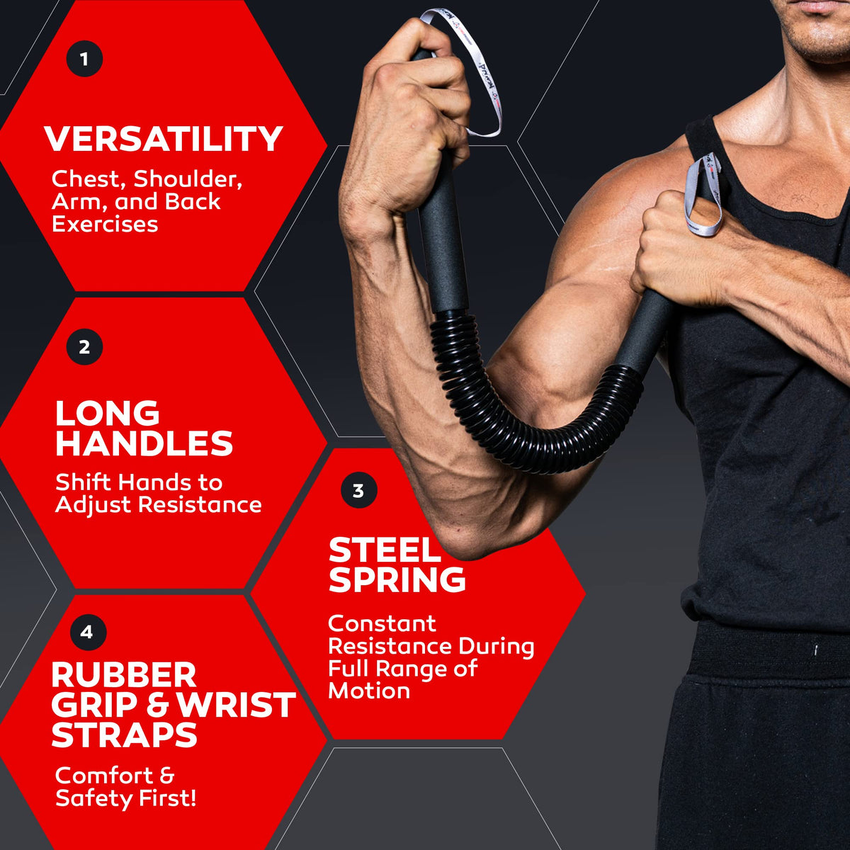 Python Power Twister Bar - Upper Body Exercise for Chest, Shoulder, Forearm, Bicep and Arm Strengthening Workout Equipment by Core Prodigy (40-100 lb)