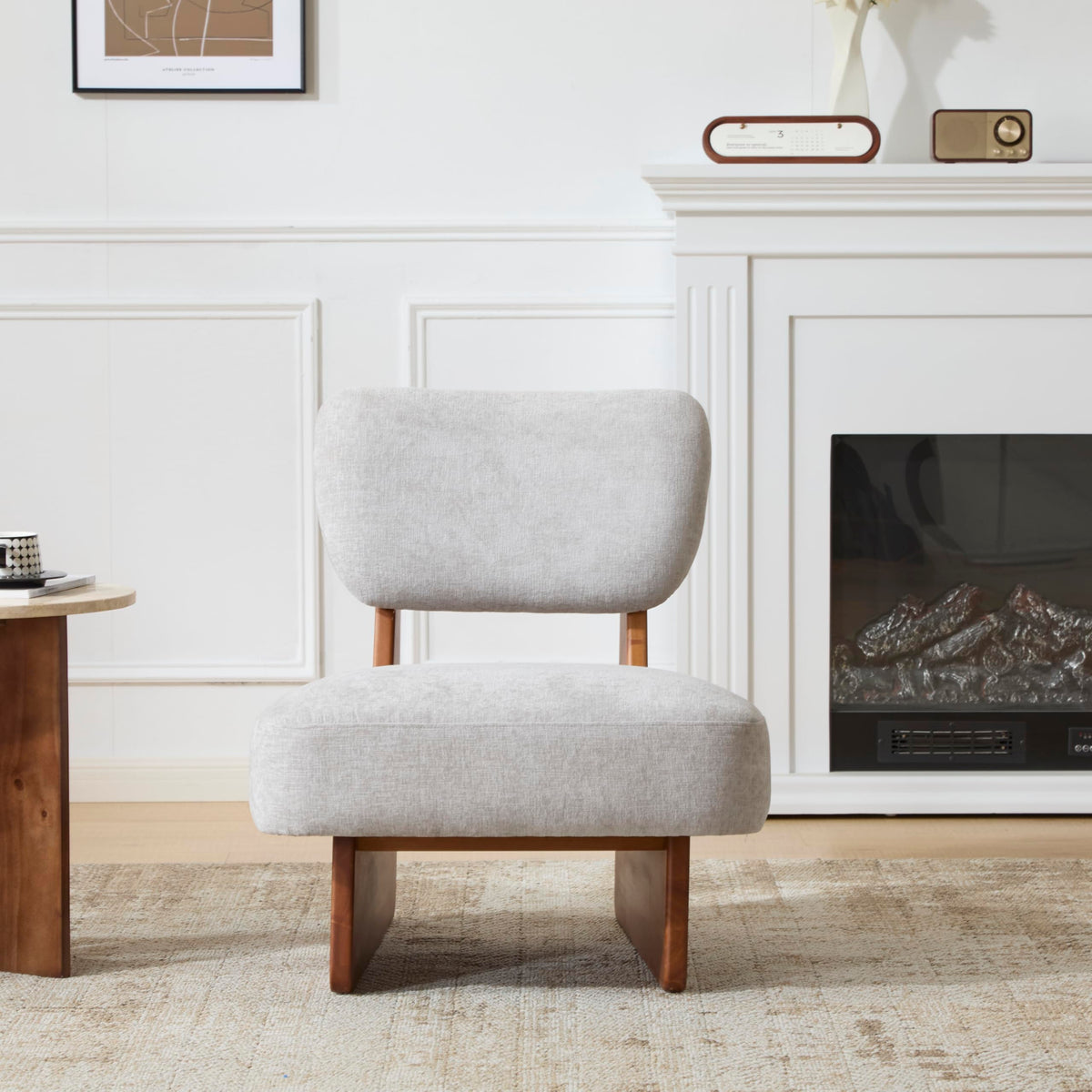 Christopher Knight Home Mores Low Profile Accent Chair Set of 2, Modern Living Room Armless Lounge Chair, Fabric Comfy Reading Chair for Bedroom, Wooden Frame and Thick Padded Seat, Walnut+Gray