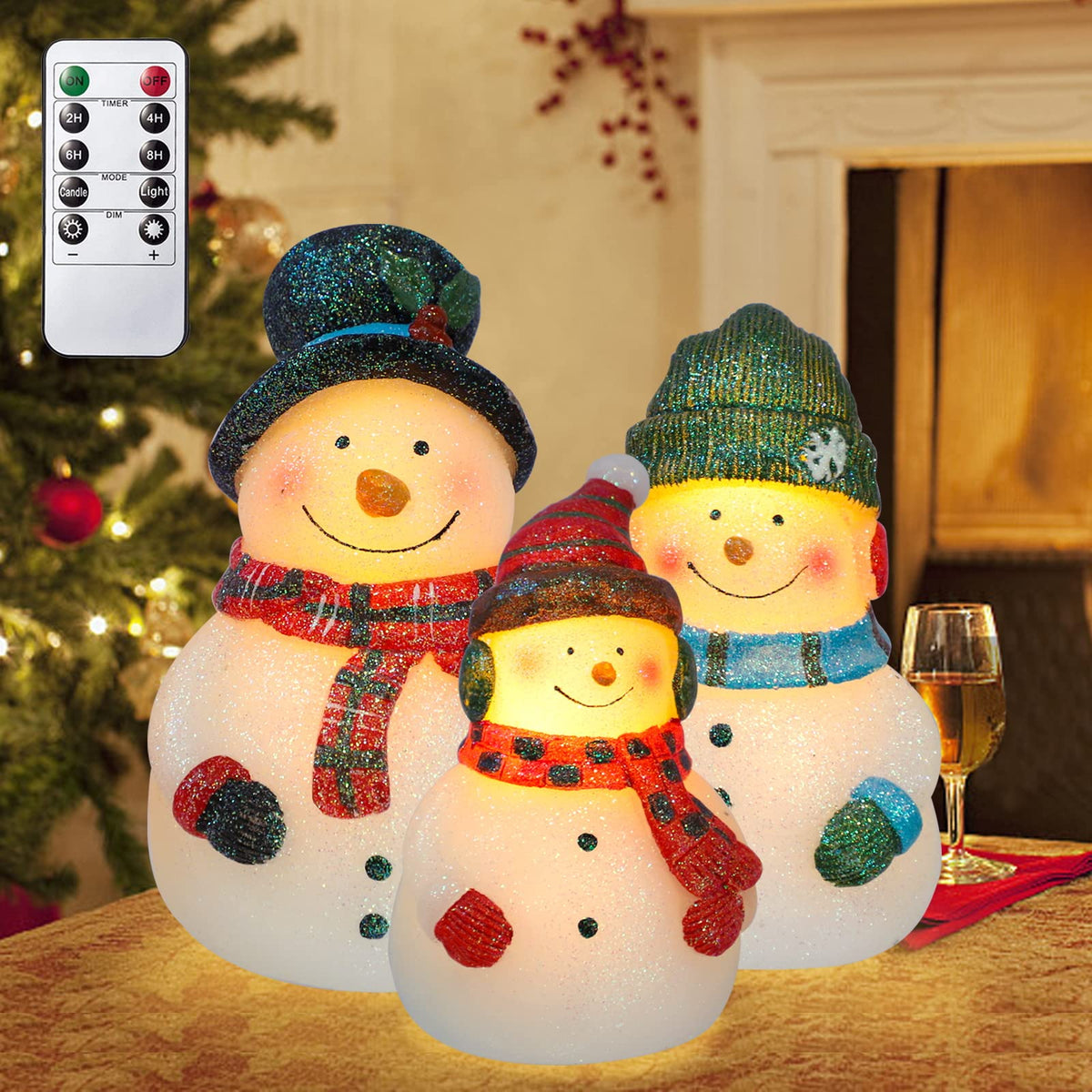 Impress Life Christmas Snowman Flameless Candles with Remote, Holiday Theme LED Candles, Battery Operated Real Wax Candles for Bedroom Party Winter Xmas Decor - Set of 3