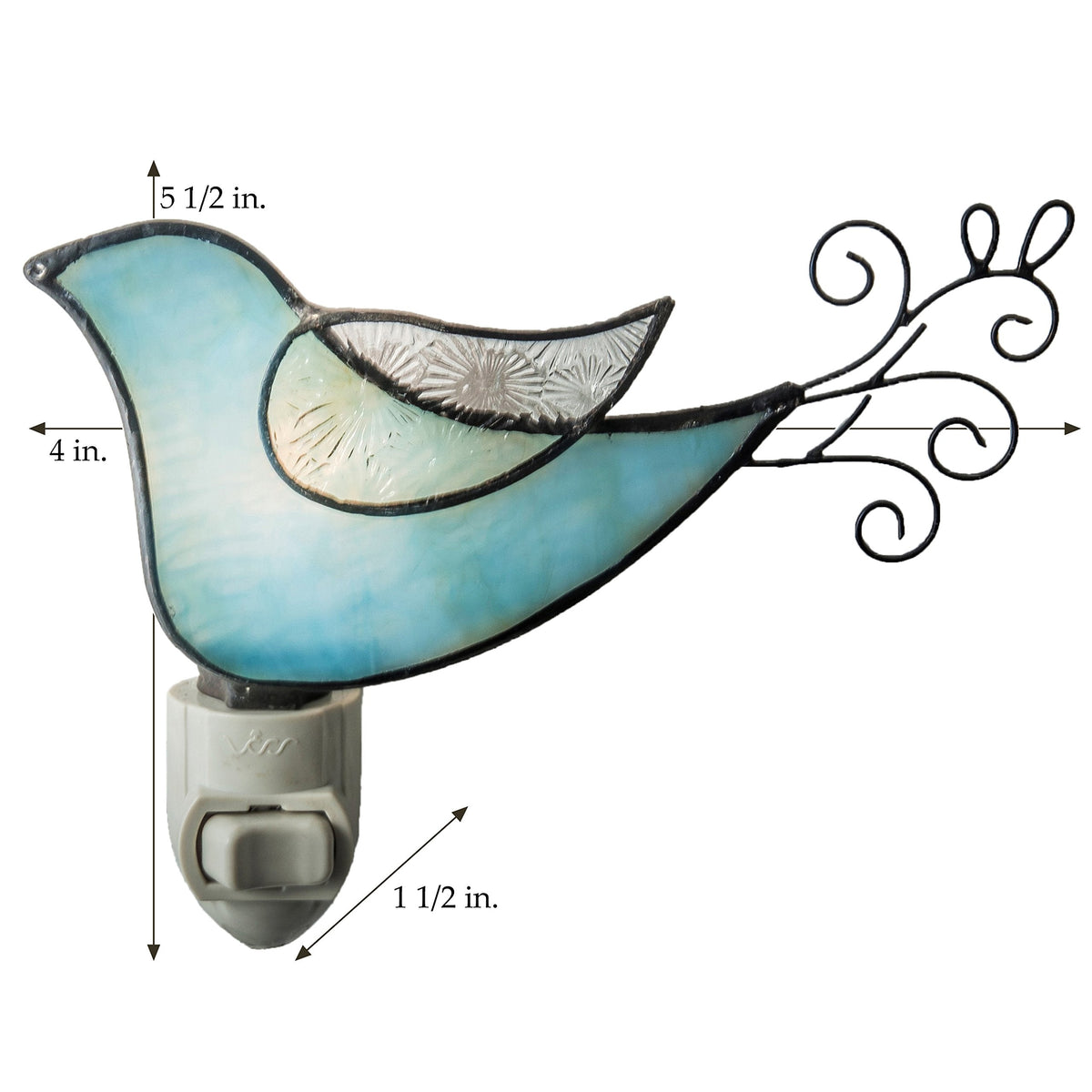 J Devlin Glass Art Blue Stained Glass Bird Night Light – Whimsical Nursery, Bedroom, or Bathroom Décor