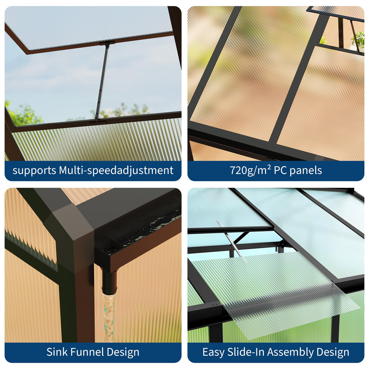 Garvee 8 x 10 FT Greenhouse, Greenhouses for Outside, Polycarbonate Greenhouse with Aluminum Frame, Lockable Door and Ajustable Roof Vent for Backyard, Green Houses for Outside Garden Backyard, Patio