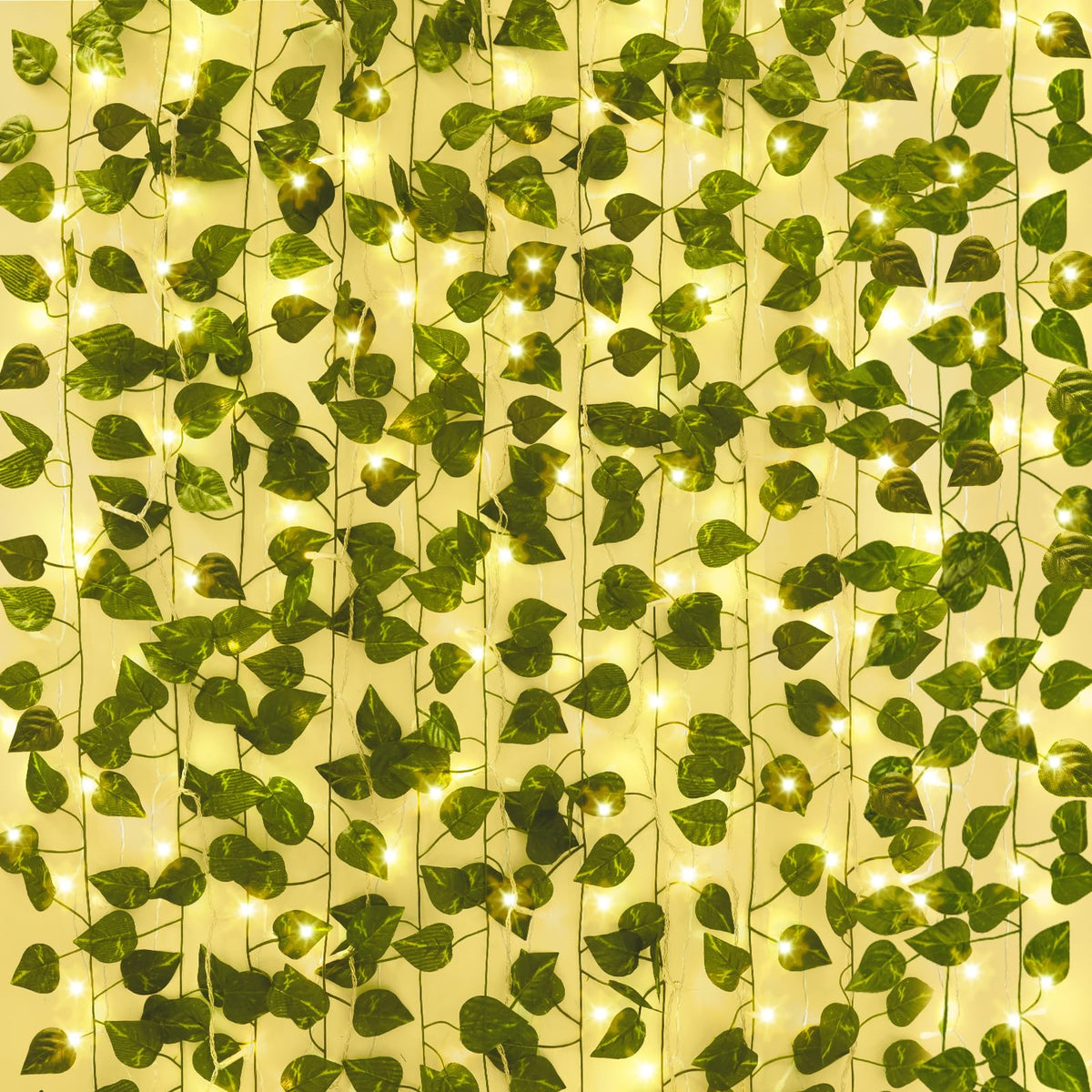 CEWOR 24 Pack 173ft Fake Ivy Vines, Artificial Ivy Garland with 200 LED String Lights, Hanging Plants Greenery Backdrop Green Leaves for Bedroom Room Wall Decor Wedding Party Table Decoration