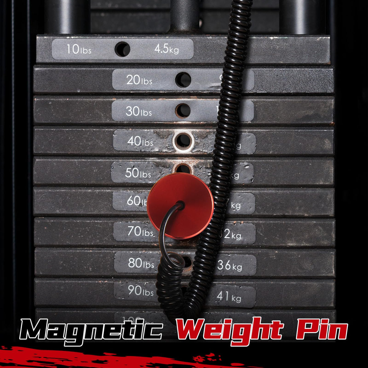 Lasnten 2 Pcs Weight Stack Pin Magnetic Universal Gym Weight Pin 0.4 inch Drop Set with Pull Rope for Plate Apertures Above 10.5 mm Heavy Duty
