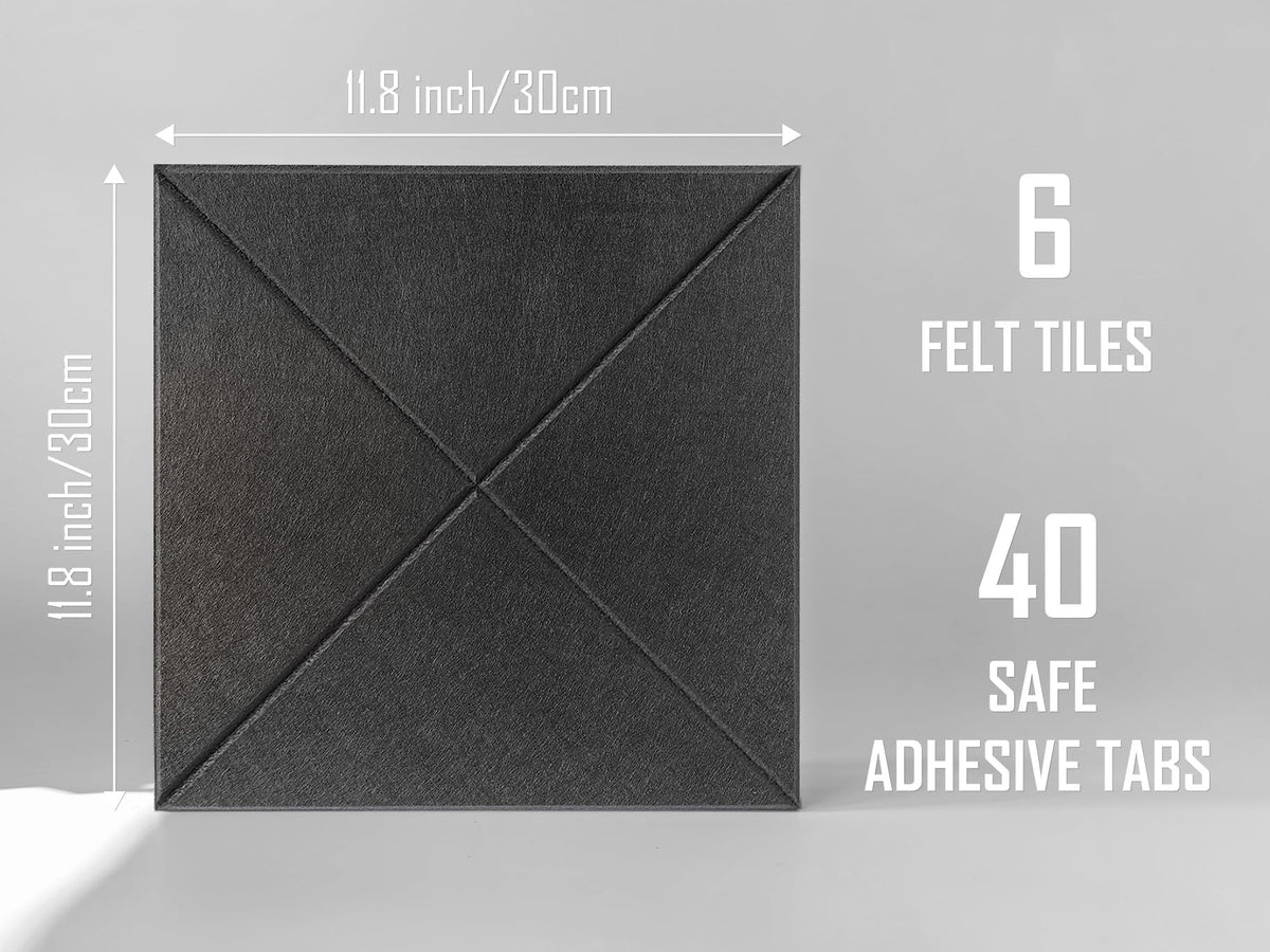 DECORITA Cork Board 24 x36 Alternative - 6 Pack Felt Wall Tiles with Safe Removable Adhesive Tabs, Cork Boards for Walls Cork Board for Home Office Pin Board Tack Board - Black