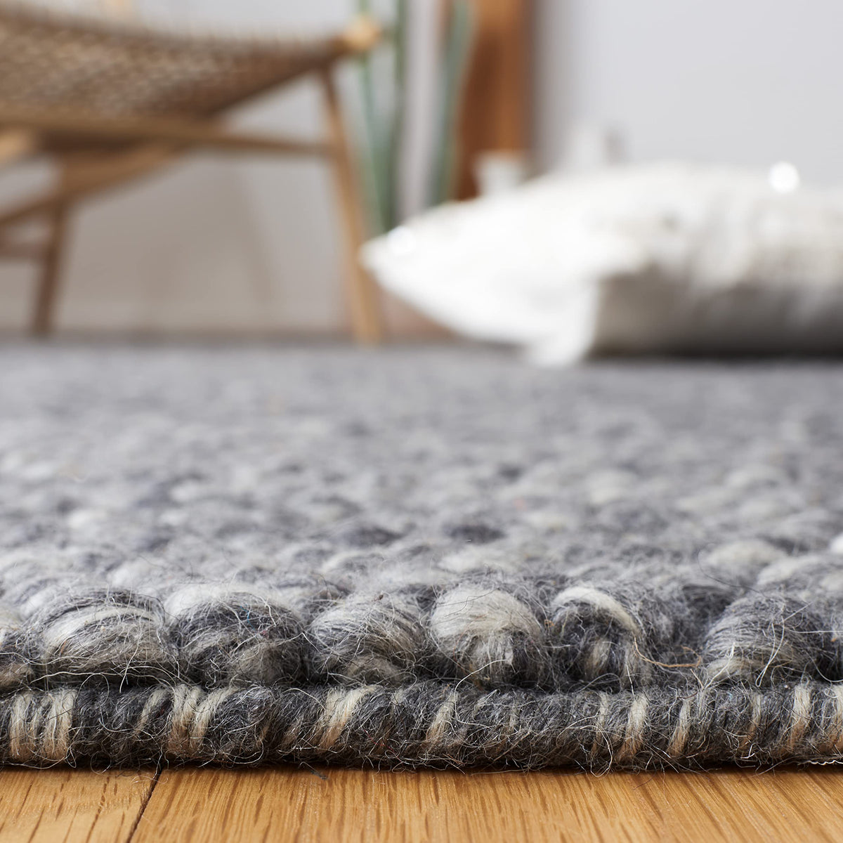 SAFAVIEH Area Rug 9x12 - Natura Collection - Large - Dark Grey, Handmade Wool Blend, Textured Design, Ideal for Living Room, Bedroom, Dining Space (NAT620H)