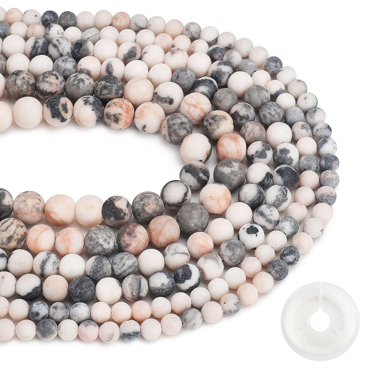 Natural Matte Pink Zebra Jasper Beads, 6MM Round Frosted Unpolished Loose Gemstone Beads for Bracelet Necklace Jewelry Making, Energy Stone Healing Power with Stretch Beading Cord