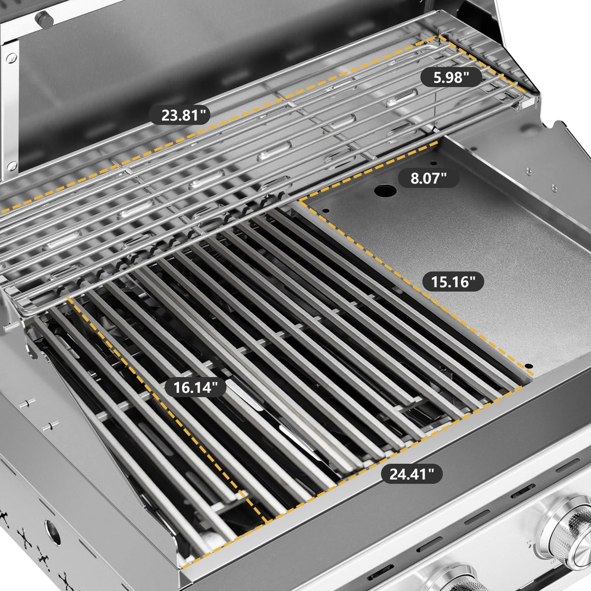 Premium Built In 4 Burner Propane Gas Grill, ALL-Thickened 304 Stainless Steel, 32,000 BTU with 516sq.in. Cooking Space, Baking Tray & Grates,for Patio Backyard Parties Barbecue