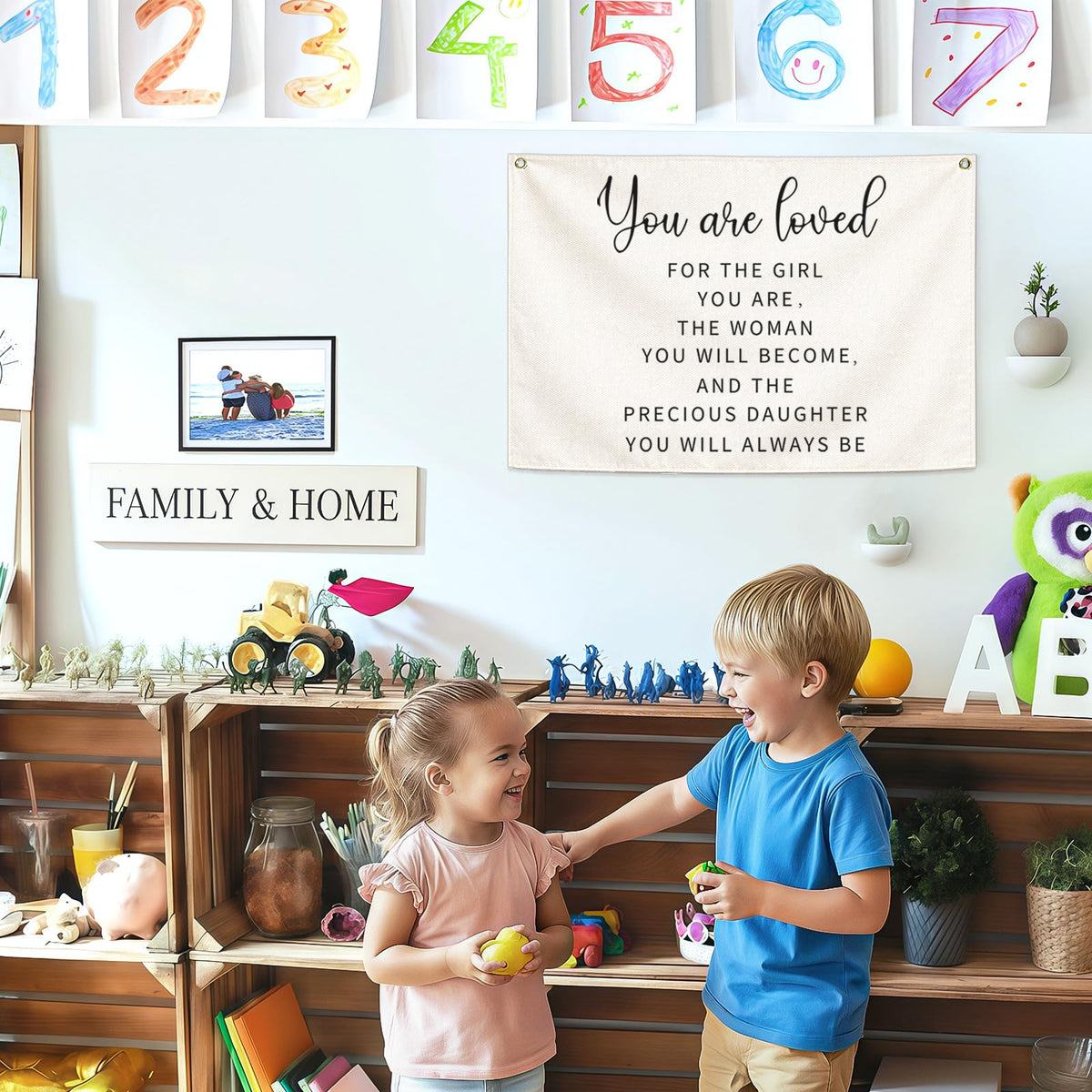 Canvas Banner Wall Decor Hanging Rectangular Poster Flag Sign,Nursery Playroom Bedroom Babyroom Decor,Baby Shower Christmas Gift for Kid Girl-You are Loved for The Girl You Are-28.5"Lx 20"W