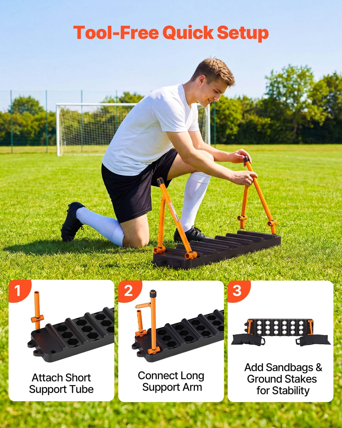VEVOR 6-in-1 Soccer Rebounder Board, 37.4 x 9.8 in Portable Soccer Rebound Wall, Dual Surface Sports Kick Back Trainer, 3 Adjustable Angles Soccer Training Equipment for Passing, Control & Reflex