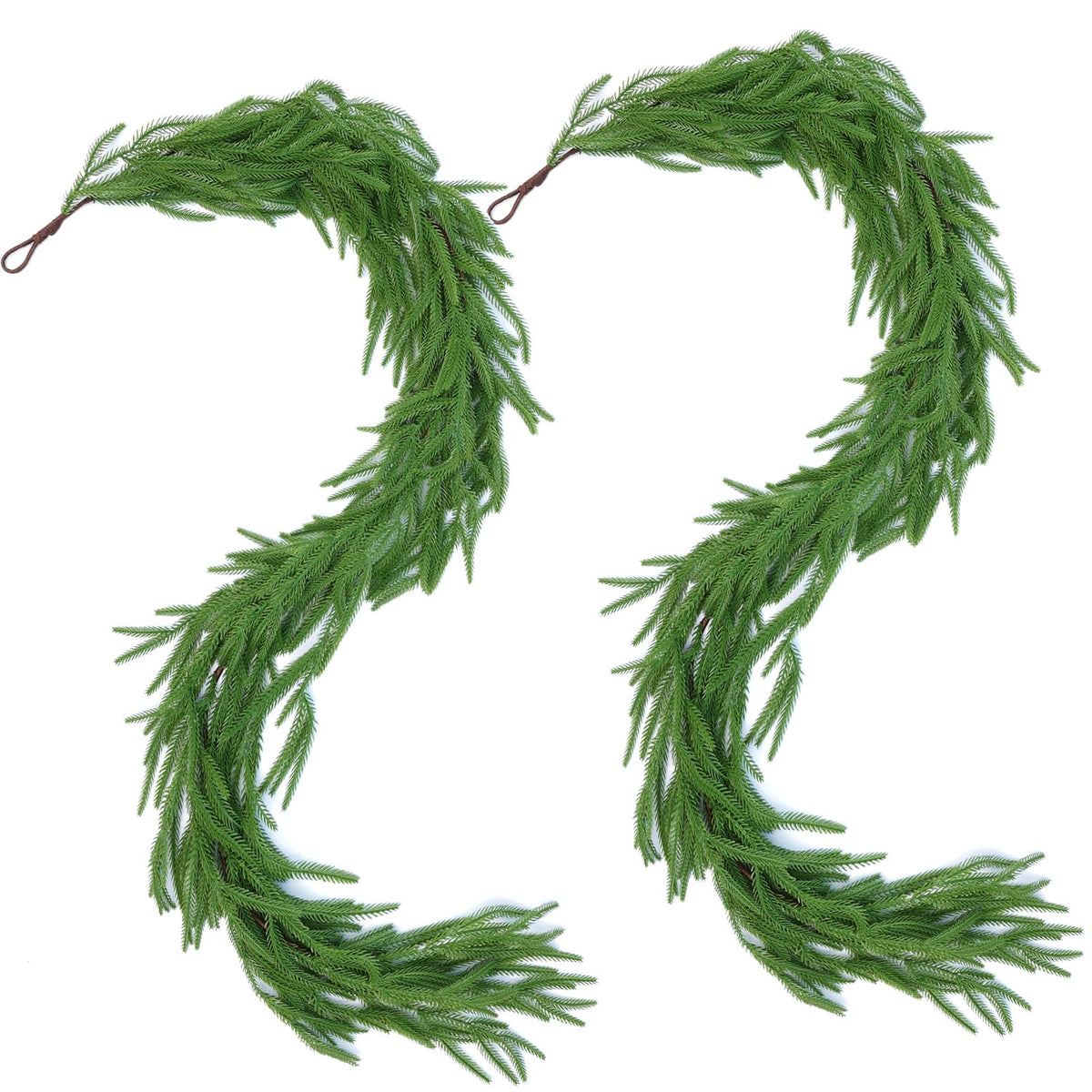 Hananona 2 Pcs 6 Ft Artificial Norfolk Pine Garlands, Real Touch Winter Pine Garland, Green Artificial Greenery Garland for Table, Mantle, Wall, Indoor, Outdoor Christmas Decorations (2, 6 FT)