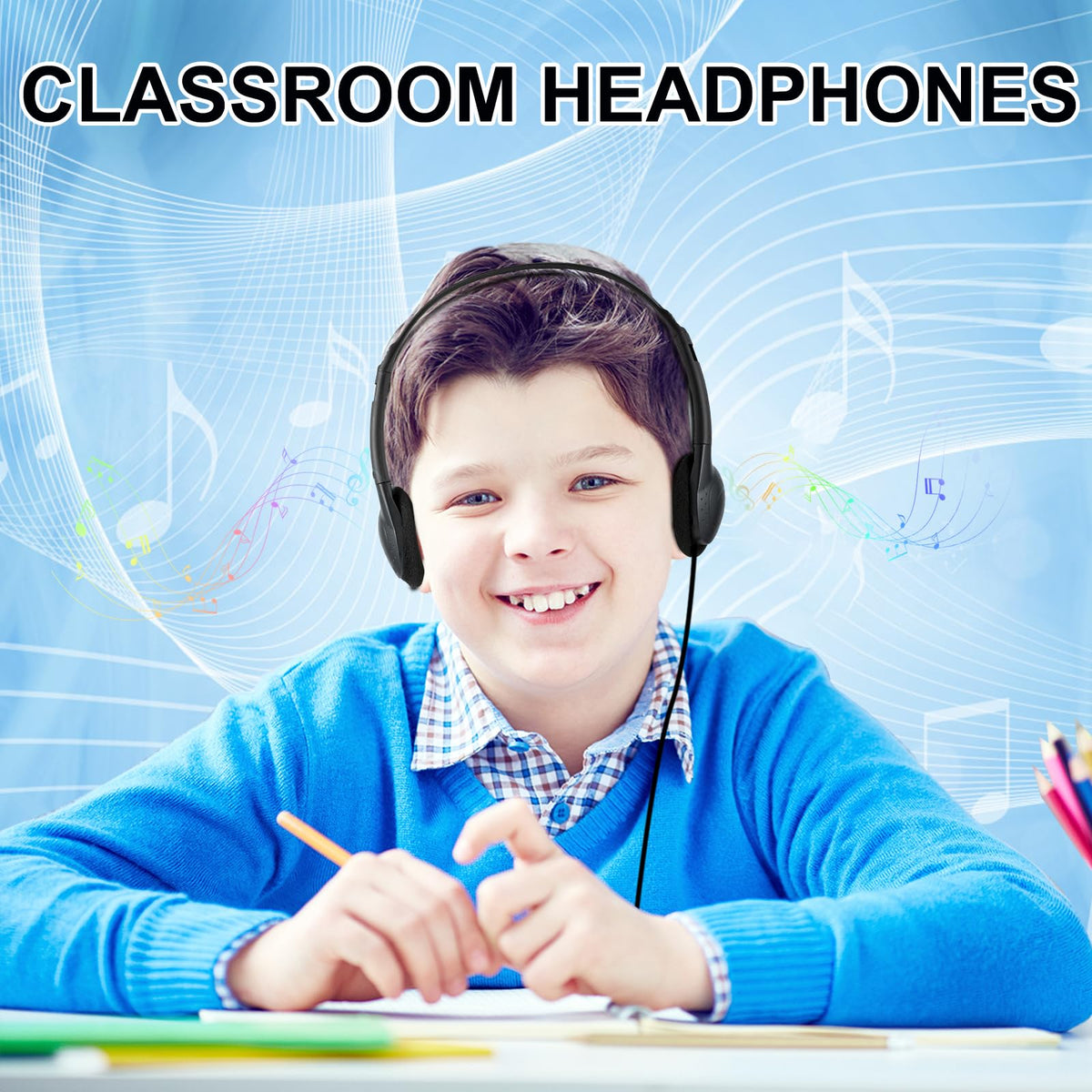 CN-Outlet 50 Packs Classroom Headphones Bulk for School Students Kids Children Toddler Boys Girls Teens and Adult, Wholesale Disposable Earphones (50 Black)