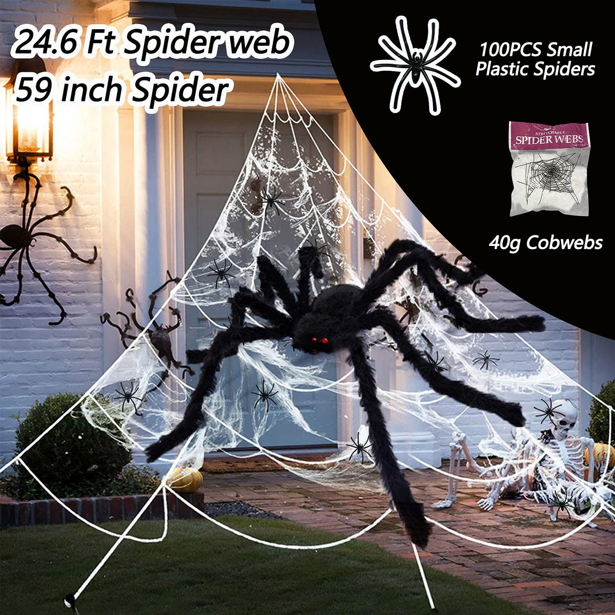 Halloween Decorations - 295" Halloween Spider Web Decorations Outdoor + 59" Giant Fake Spider with Triangular Huge Spiders Web - Scary Decor Clearance for Yard, Patio, Garden, Haunted House Décor