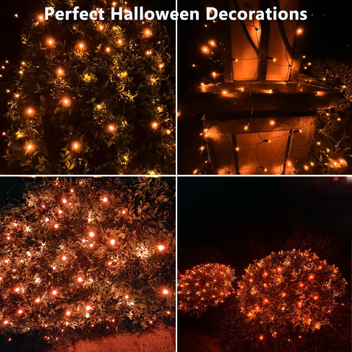 HISHINY Halloween Lights Outdoor,100LED 5ftx5ft Orange Net Lights with Connectable, Waterproof,UL Certified and Durable Green Wire Design for Bushes,Shrubs,Halloween Decorations Outdoor