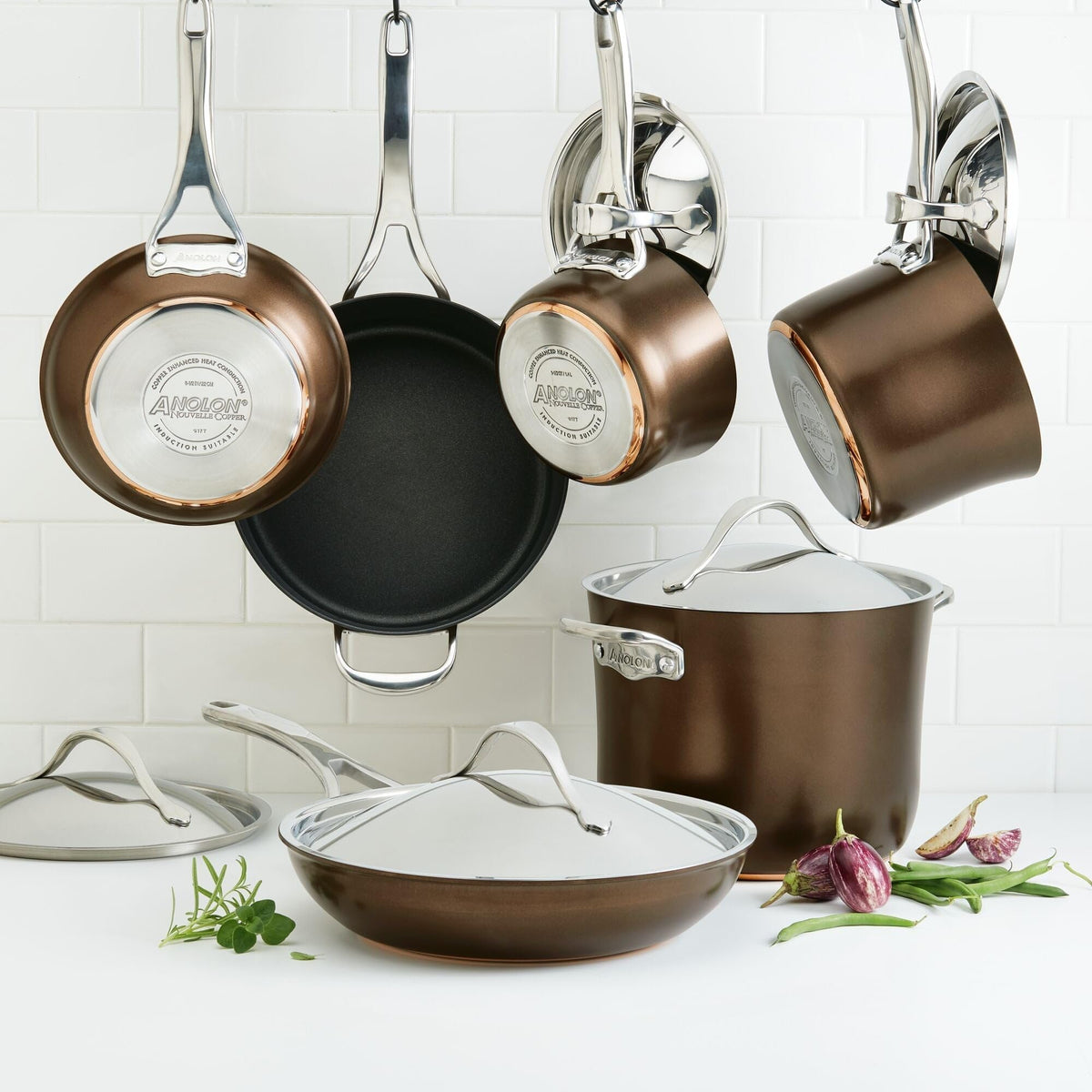 Anolon 83852 Nouvelle Copper Hard Anodized Nonstick Cookware Set / Pots and Pans Set - 11 Piece, Brown