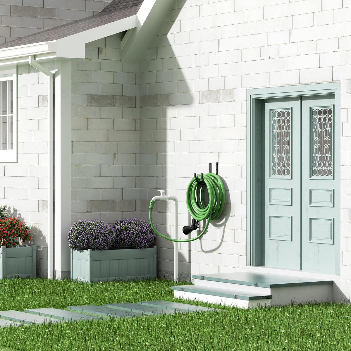 Garden Hose Holder Wall Mount - Aluminum Hose Hanger for Outside, Durable Wall-Mounted Hose Holder for Garden & Outdoor Use（4 Hooks）