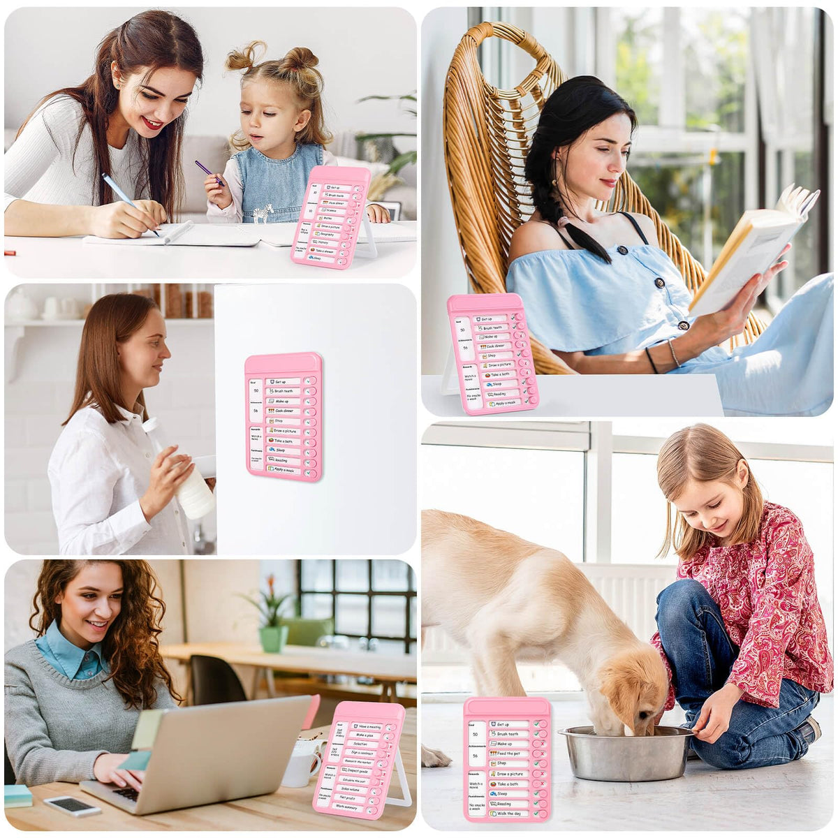 Audab 2Pcs Dry Erase Chore Chart for Kids, Magnetic Checklist Board, My Chores Slider Chart to Do List Board, Routine Reward Chart Schedule Board Task Tracker for Home Refrigerator, Wall, Desk (Pink)