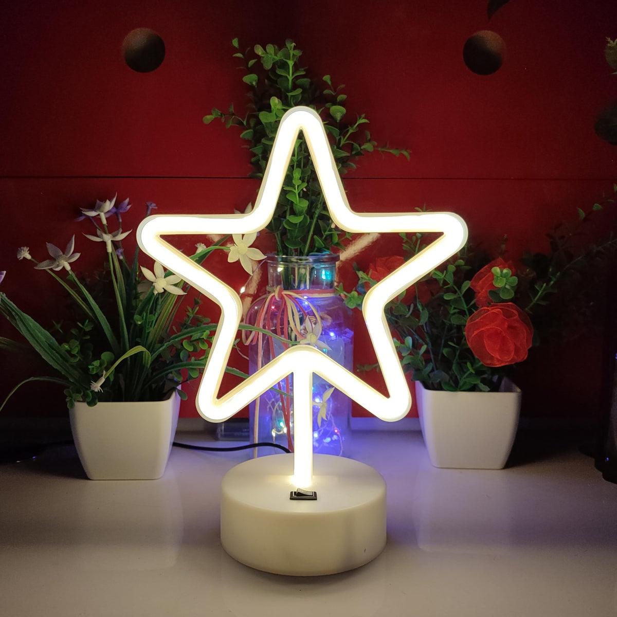 JYWJ Star Neon Signs with Holder Base,USB or 3-AA Battery Powered Neon Light,LED Desktop Wall Decoration,Various Parties,Decoration of Business Premises(Warm)
