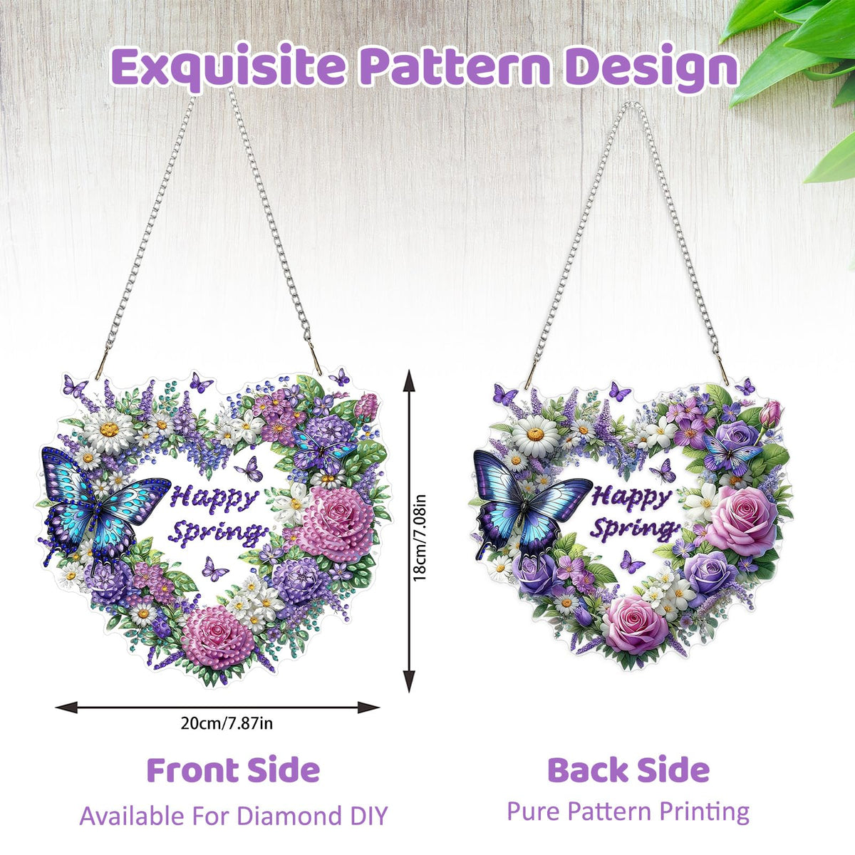 MEIYUDA Flower Wreath Diamond Art Hanging Kits for Adult, Happy Spring Diamond Painting Hanging Kits Ornaments, DIY Special Shaped Rhinestone Window Pendants Kit for Home Garden Wall Decor