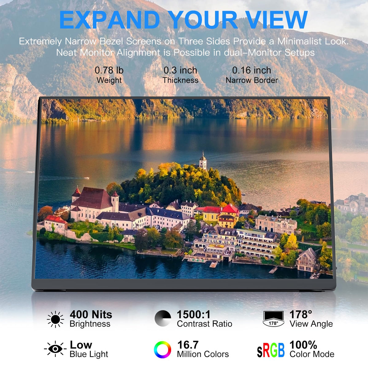 10.5''Portable Monitor for latop ,2K FHD 60HZ Laptop Monitor Screen,USB-C and HDMI Inputs, Ultra-Slim IPS Panel with HDR and Premium Smart Cover & Speakers for Laptop,PC,Phone,PS4/5,Switch,Mac,Xbox