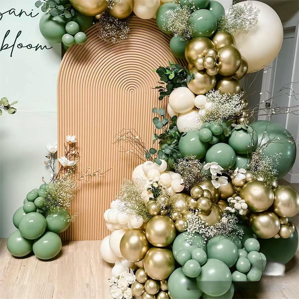 MEBAY Sage Green White Gold Balloon Garland Arch Kit, 146Pcs Latex Balloons Different Sizes 18 12 10 5 Inch for Birthday Baby Shower Gender Reveal Wedding Party Decoration