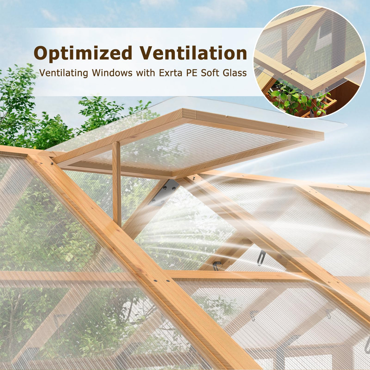 EROMMY 6x10 FT Wooden Greenhouse for Outdoors, Walk-in Greenhouse Kit with 4mm Polycarbonate Panels, Adjustable Roof Vent, Lockable Door, Backyard Greenhouse for Plants and Vegetables