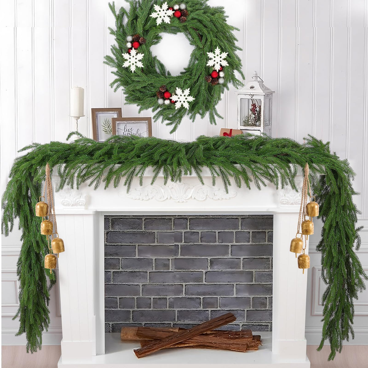 Hananona 2 Pcs 6 Ft Artificial Norfolk Pine Garlands, Real Touch Winter Pine Garland, Green Artificial Greenery Garland for Table, Mantle, Wall, Indoor, Outdoor Christmas Decorations (2, 6 FT)