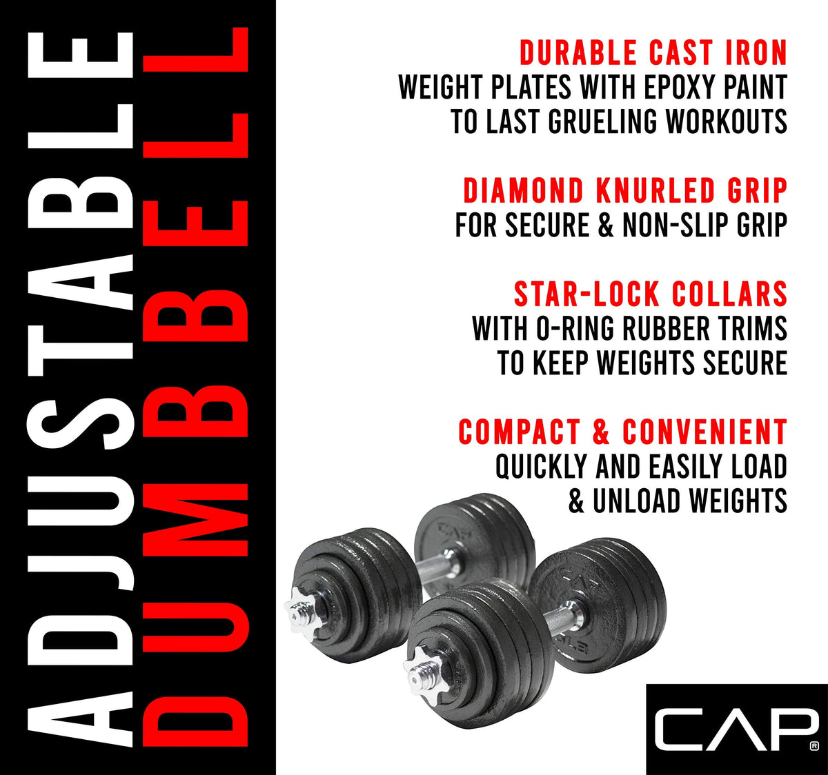 CAP Barbell 52.5-Pound Adjustable Dumbbell Weight (Pair), chrome finish