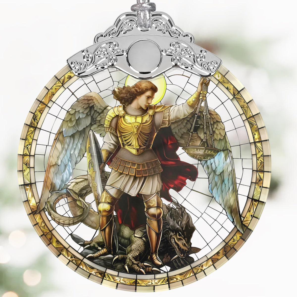 Archangel Michael Christmas Ornaments, 3" Stained Glass Christmas Decor, Christmas Tree Ornaments, Gifts for Men, Unique Gift Idea, Perfect for Holiday Party, Tree, Window, Home Decor