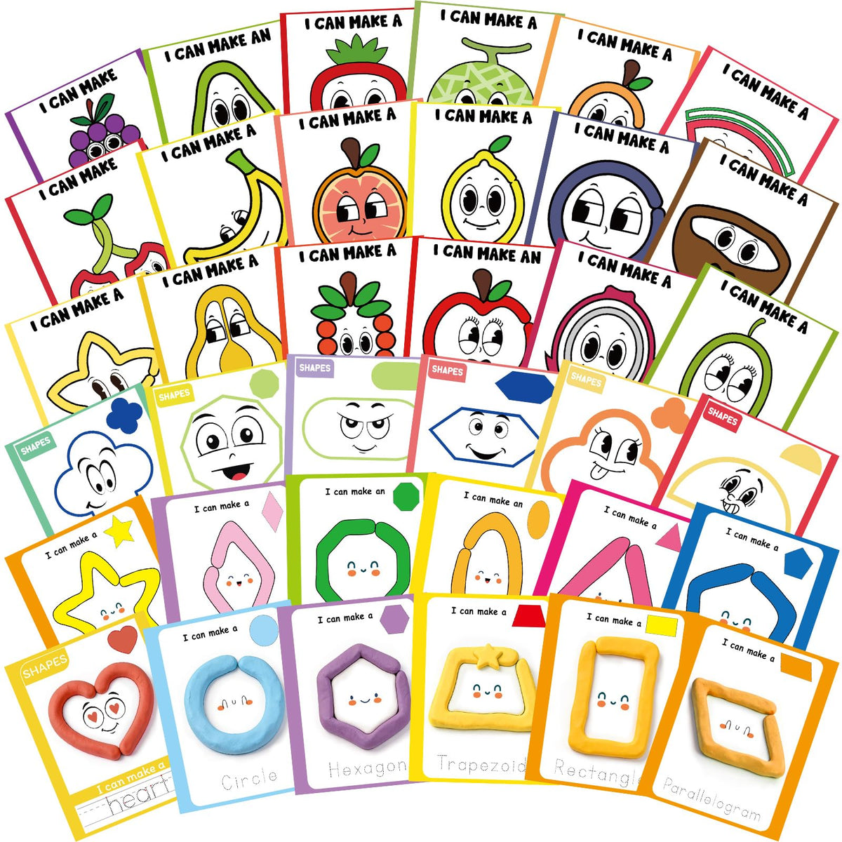 Ireer 36 Pcs Playclay Dough Mats for Kids Activity Card for Clay Back to School Preschool Number Alphabet Animal Shape Learning Activity Games for Classroom Home Educational Supplies