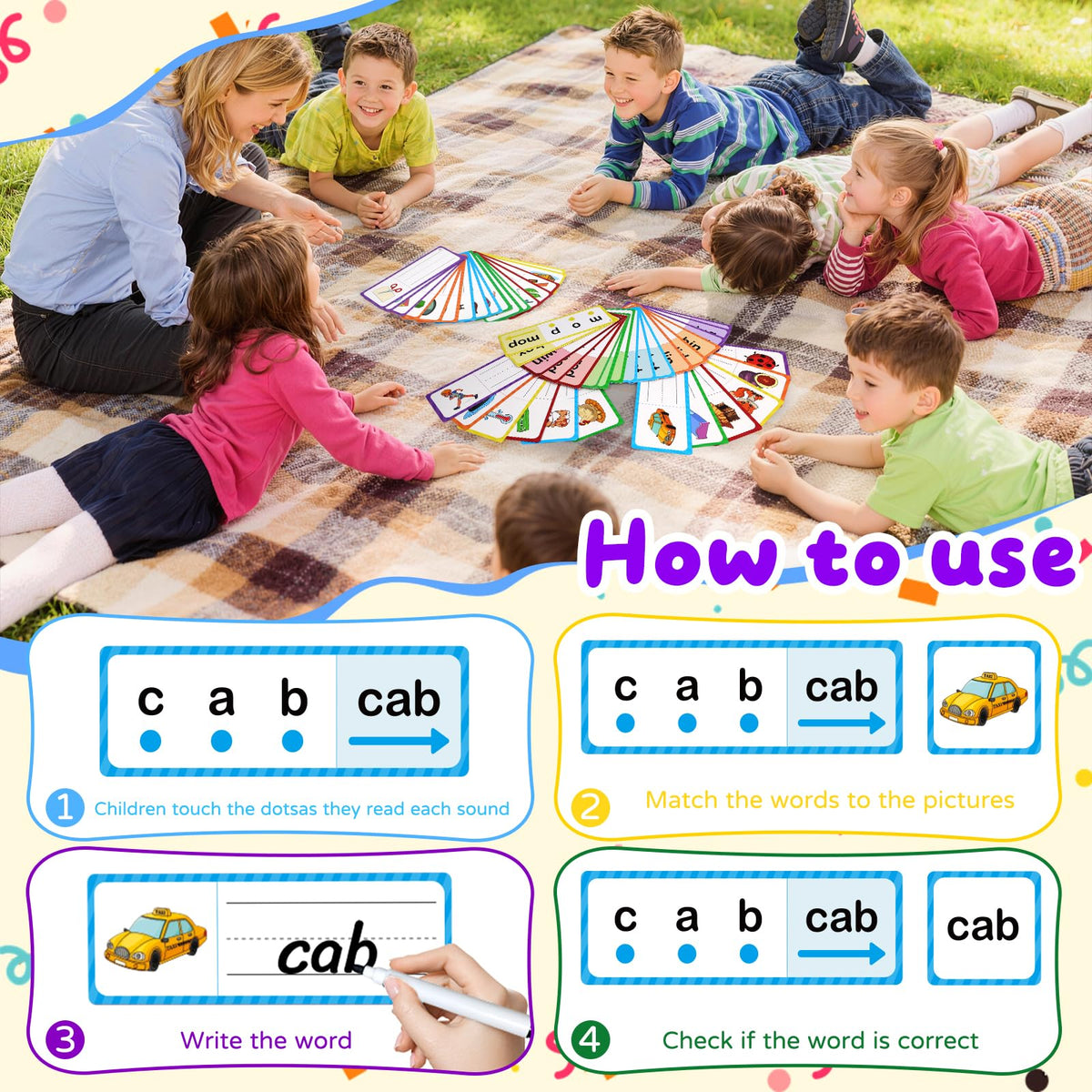 LilLaufy Phonics Games Flash Cards for Kids, CVC Word Games, Educational Speech Therapy Toys for Toddlers, Learn to Read & Spell, Preschool Kindergarten Learning Activities, Homeschool Essentials