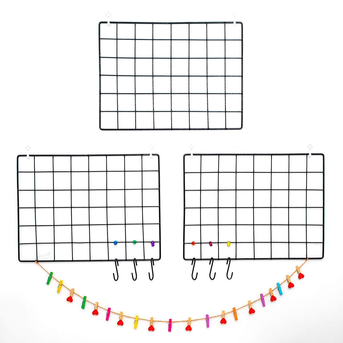 ODOXIA 3-Pack Wire Wall Grid Panel | Photo Grid Wall Decor | Metal Board for Hanging Pictures | Black Wire Organizer for Home, Office & Kitchen | Panel for Display & Storage