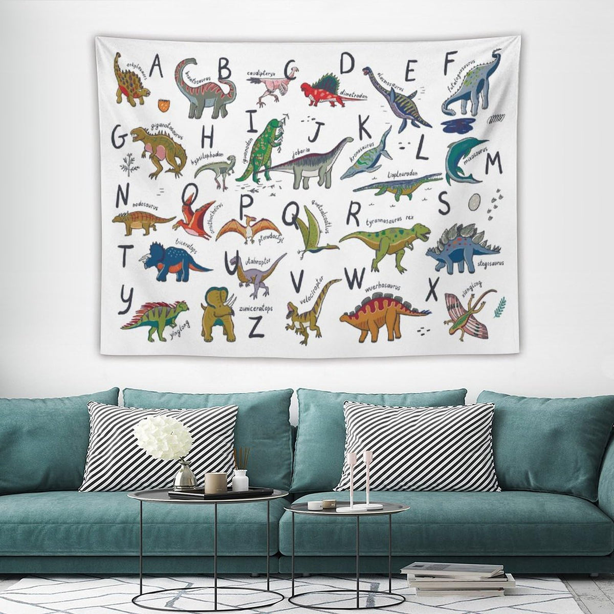 DDCBNS Kids Dinosaur Tapestry,Learning ABC Alphabet Tapestry for Boys Girls,Funny Educational Tapestry Wall Hanging Home Décor for Nursery Study Classroom Bedroom Living Room 80" x 60"