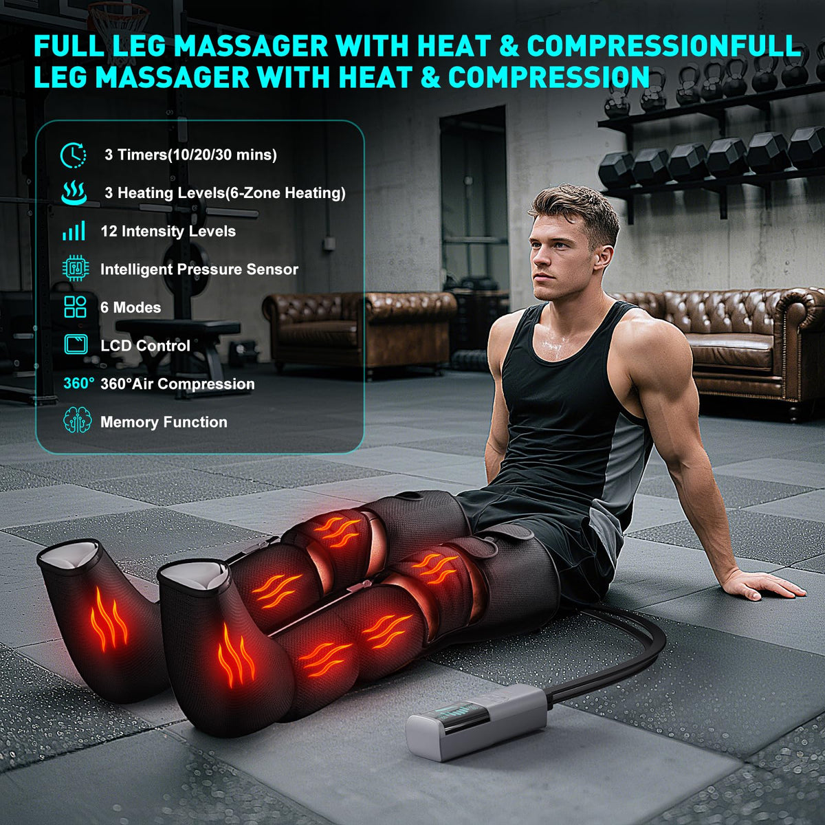 MZCNU Leg Compression Massager for Circulation and Pain Relief, Compression Boots with Heated Knee, 6 Modes 12 Intensities 3 Timers, Foot Calf Thigh Recovery Machine, Gifts for Man Woman, Black