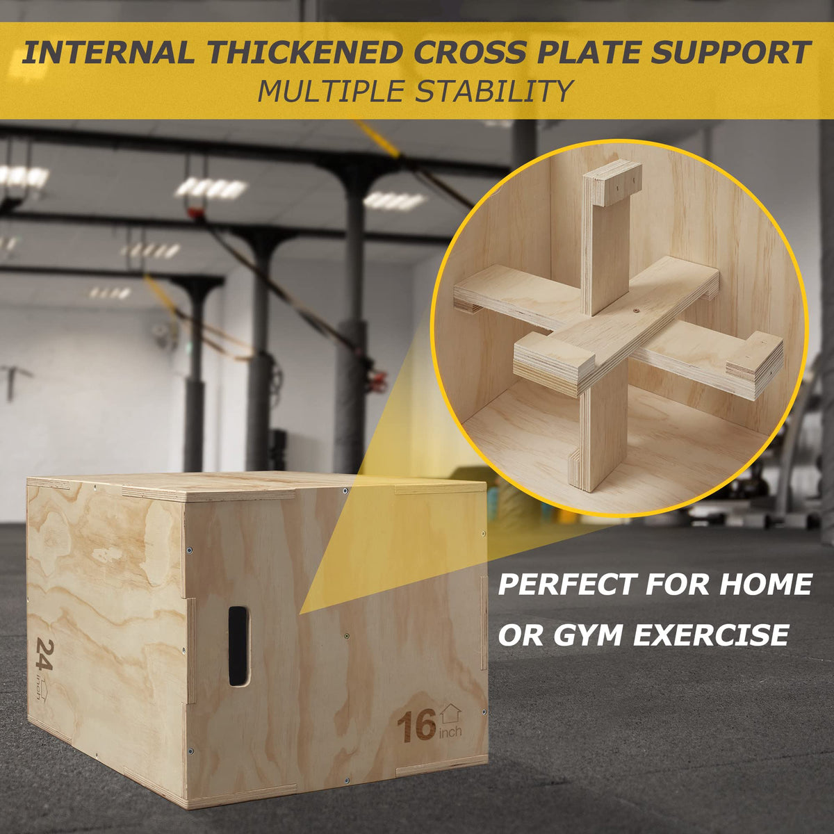 Holleyweb 3 in 1 Wood Plyo Box, Jump Box Plyometric Non-Slip for Skipping, Jumping,Box Jumps, Squats, Step-Ups, Dips, Rounded Corners for Safety (A-YD05003-USAM028)