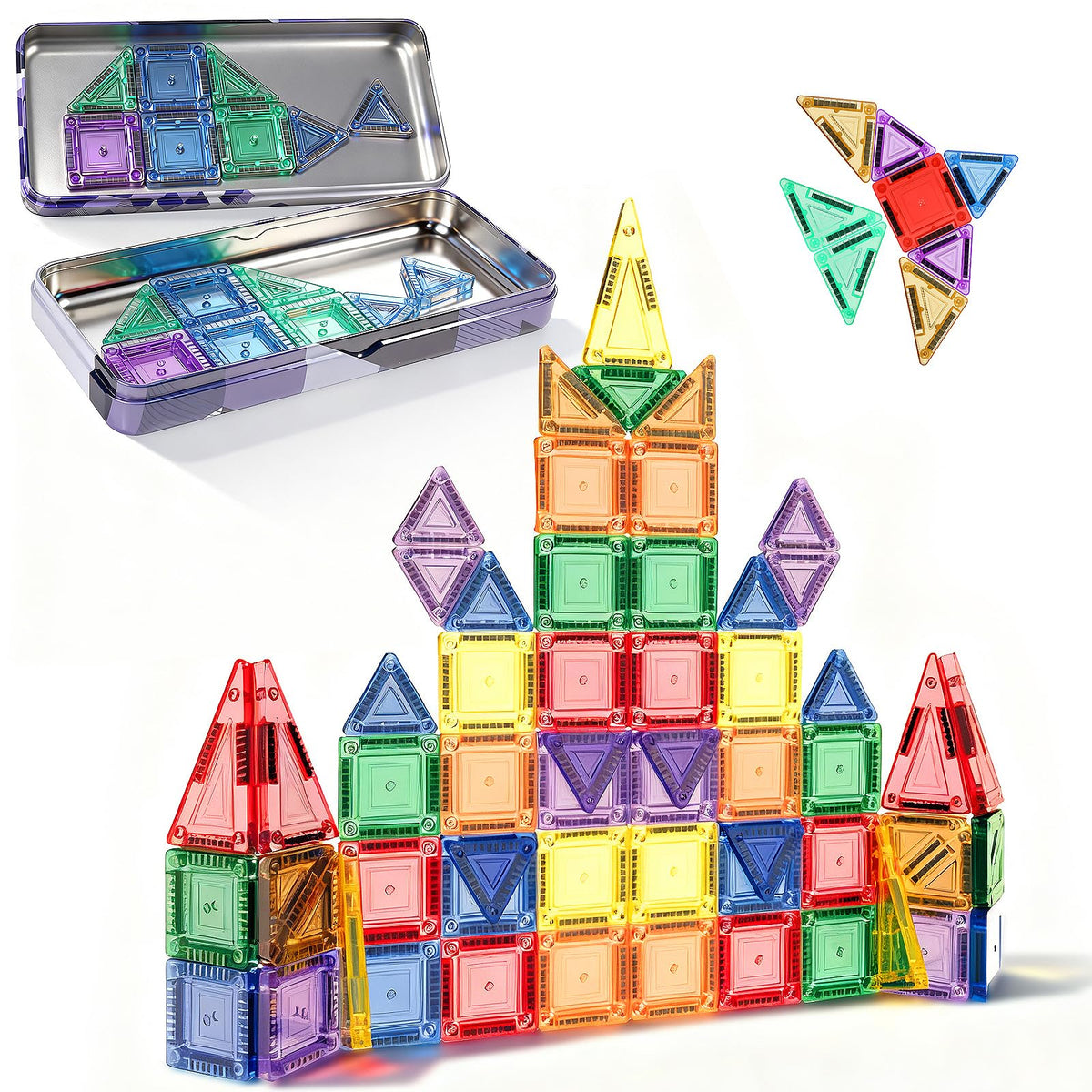 Ufilni Magnetic Tiles, 70pcs Building Blocks with Storage Case, Toddler Toys Magnetic Blocks, Toys for Ages 3-5 4-8 Boys Girls,for Preschool Learning Birthday