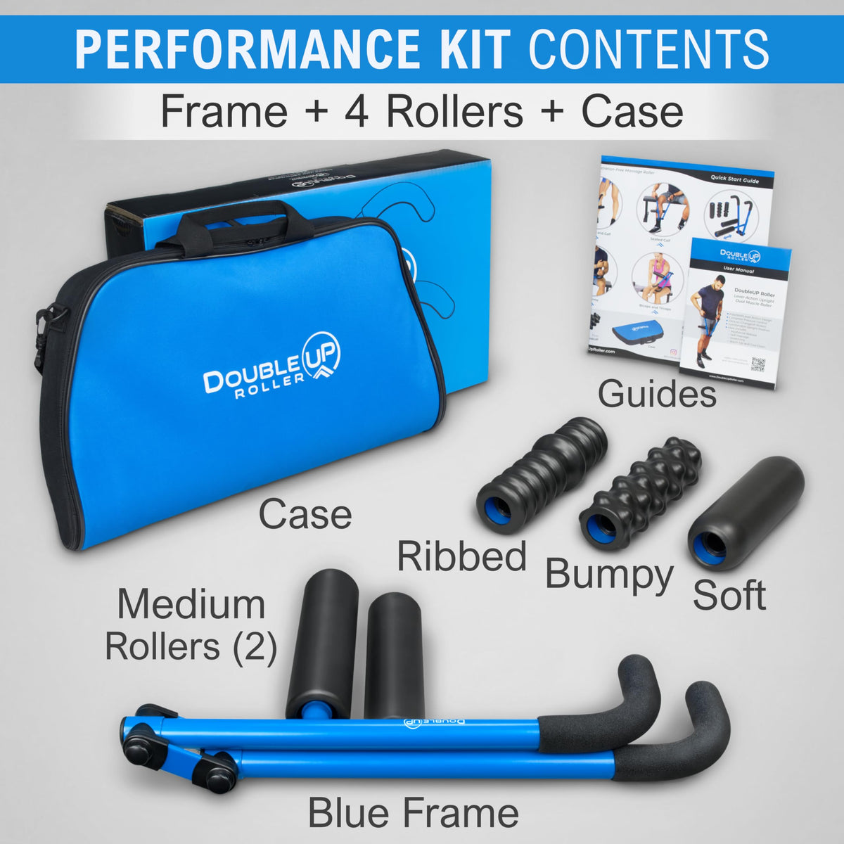 DoubleUP Roller Performance Kit - Muscle Massager with Lever-Action Pressure Control and Quick-Change Rollers