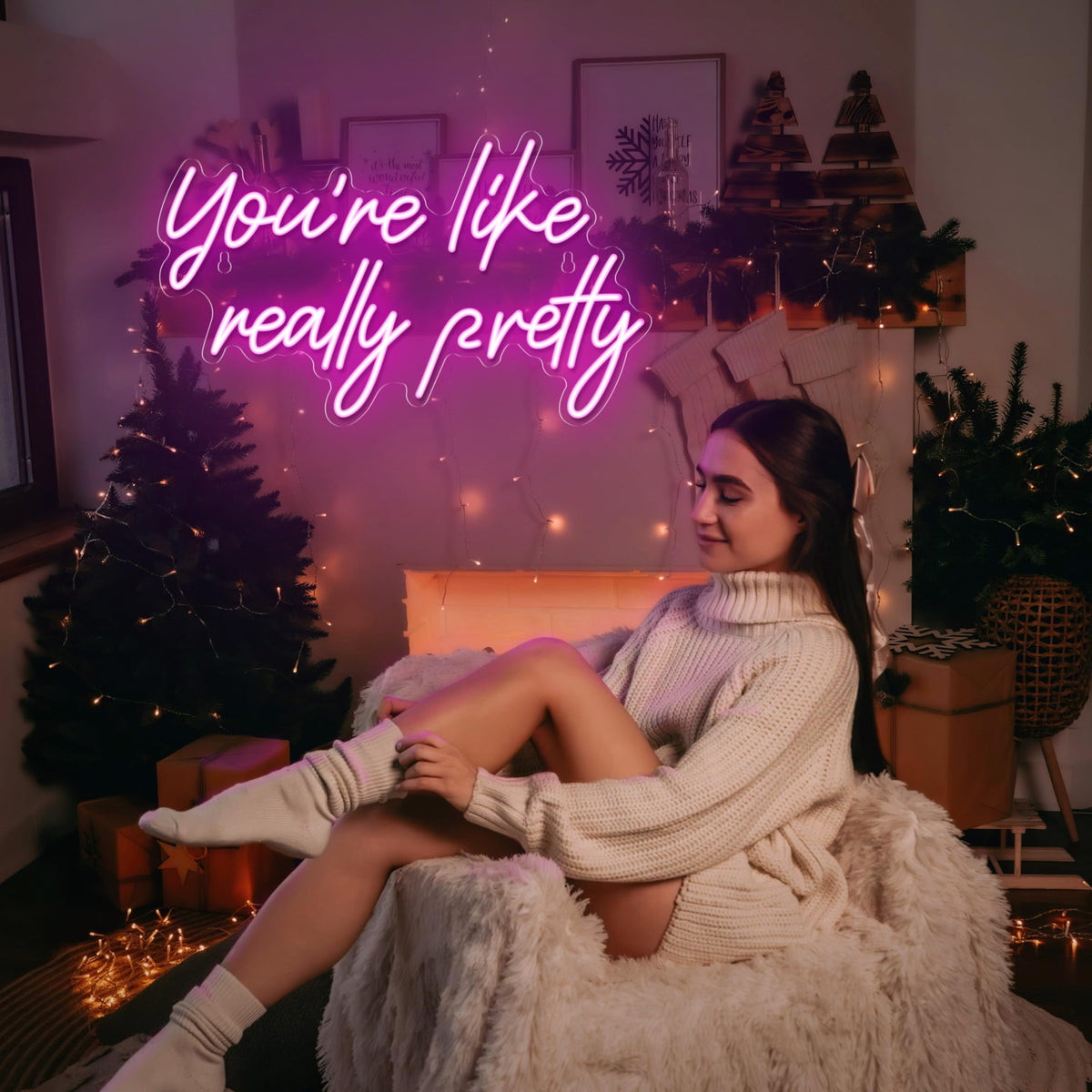 You're Like Really Pretty Neon Sign, Pink Neon Sign for Wall Decor | You're Like Really Pretty Sign for Girls Bedroom, Party, Salon - Best Gifts for Birthday, Christmas